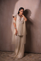 Designer Ivory Embroidered Peplum Sharara Suit Set